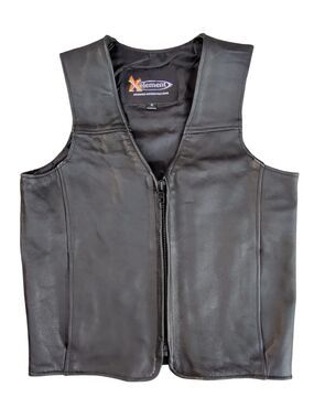 Element Black Leather Motorcycle Vest - Classic Zip Front